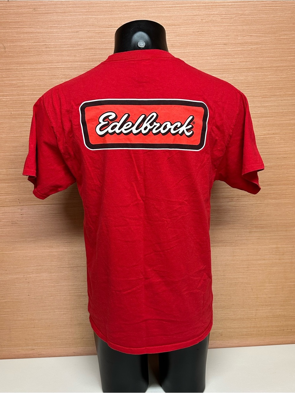 Red Edelbrock Logo Short Sleeve T-Shirt Adult Size Large